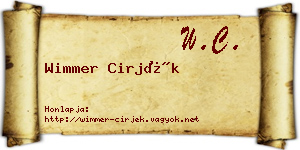 Wimmer Cirjék névjegykártya